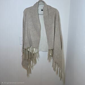 Love Token Cardigan Poncho Tan Nylon Wool Fringe Size S